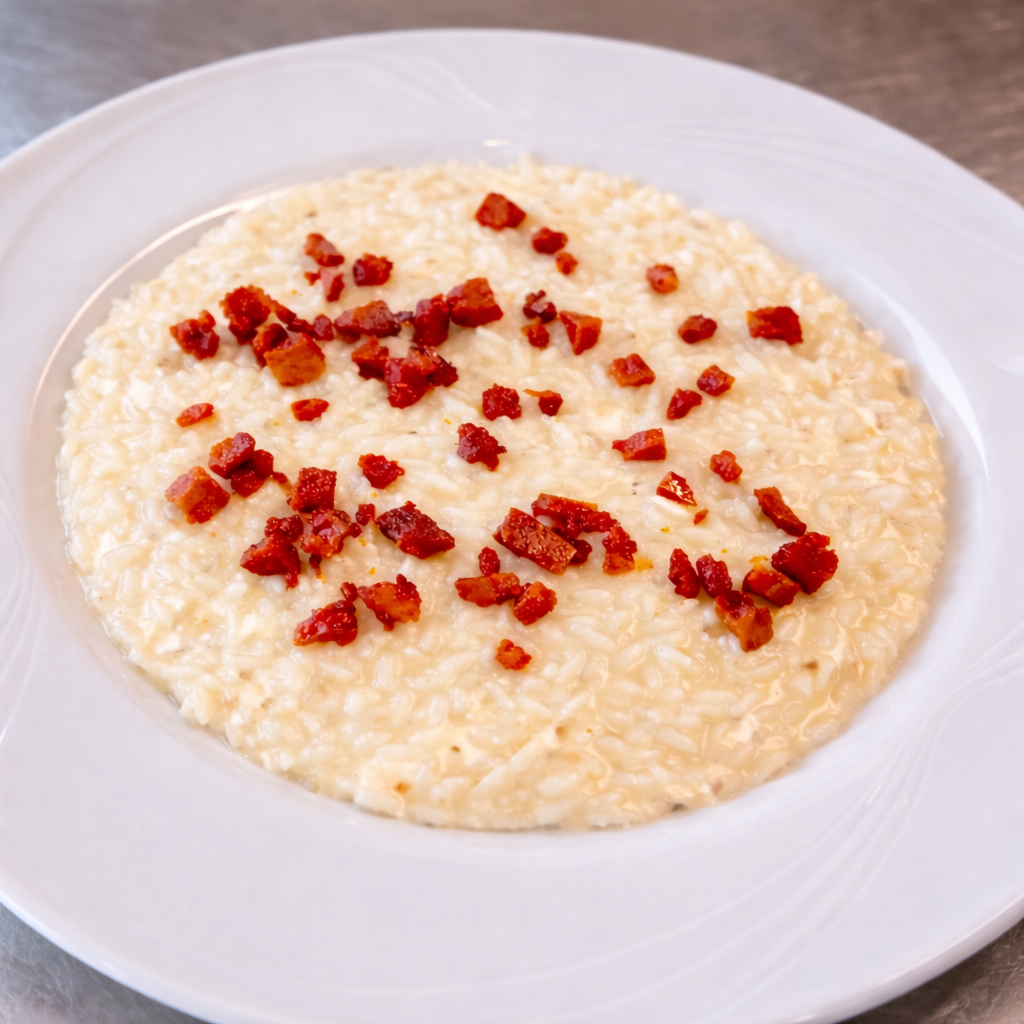 Risotto con Ventricina del Vastese e fonduta di caciocavallo